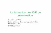 La formation des IDE de réanimation - jarp.fr · – au sein des services : cours théoriques, ateliers ou actions institutionnelles, mais dépend souvent de la volonté de l'encadrement