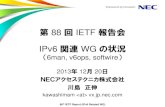 IPv6 関連 WG の状況 - Japan Network Information …Identifying Addresses of IPv6 Tunnel Packets at Tunnel Exit-point draft-liu-6man-ident-tunnel-packet-addr Individual Draft →