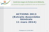 ACTIONS 2013 (Extraits Assemblée Générale 11 mars 2014) · 3 - Définition des projets majeurs 2014 4 - Renouvellement du Comité de Pilotage 5 - Questions diverses 6 – Film