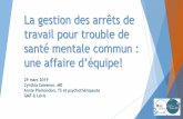 La gestion des arrêts de travail pour trouble de santé mentale … · 2019-03-28 · La gestion des arrêts de travail pour trouble de santé mentale commun : une affaire d’équipe!