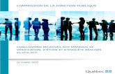COMMISSION DE LA FONCTION PUBLIQUED’ÉTUDE T ’ENQUÊTE 2016˜2017 1 CONCLUSIONS RELATIVES AUX MANDATS DE VÉRIFICATION ET D’ÉTUDE En 2016-2017, la Commission de la fonction