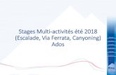 Stages Multi-activités été 2018 (Escalade, Via Ferrata ... · jours) en Ardèche ou dans le Jura en fonction de la météo. 10 stagiaires maximum. Tarif : 400€ tout compris (transport,