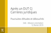 Après un DUT CJ Carrières juridiques - univ-reims.fr...CHOIX DES ÉTUDES POST-DUT 55% (sur les 473 répondants) ont opté pour des études longues Les ¾ poursuivent en licence ou