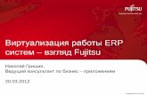 Виртуализация работы ERP - FujitsuTitle Виртуализация работы ERP систем – взгляд Fujitsu Author Nickolay Grishin Created Date 3/19/2012