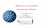 Efficacitأ© de la vaccination HPV Traitement des condylomes â€¢HPV 31 - 45 - 52 et 51 ( HPV) â€¢HPV