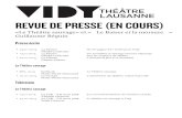 !REVUE DE PRESSE (EN COURS) - Théâtre Vidy-Lausanne · !REVUE DE PRESSE (EN COURS) «Le Théâtre sauvage» et « Le Baiser et la morsure » Guillaume Béguin Presse écrite •