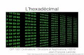 L’hexadécimalvision.gel.ulaval.ca/~jflalonde/cours/1001/h19... · Question • Indices: • 1 caractère hexadécimal: 0 à F • Donc, 16 valeurs possibles • Combien de bits