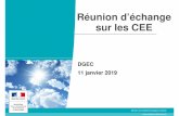 Réunion d’échange sur les CEE · 2019-01-15 · scolaire) - Mobilité économe en énergie ou décarbonée - … - Délai de six mois pour élaboration des projets - Calendrier
