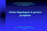 Abcès hépatiques à germes pyogènes - SAHGEED · kyste hydatique du foie Abcès amibiens les champignons (candida, Aspergillus, histoplasma) Surinfection d’un kyste biliaire,