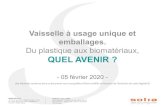 Du plastique aux biomatériaux, QUEL AVENIRsolia.fr/wp-content/uploads/2020/02/SOLIA_Pres_Avenir_vaisselle... · Plastiques à usage unique : les interdictions prévues en France.