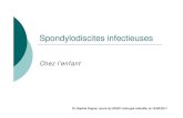 Spondylodiscites infectieuses · Spondylodiscites chez l’enfant {60-80%: contamination hématogène = SPD primitive zGermes pyogènes: {Staphyloccus aureus: 35-50%{Kingella kingae