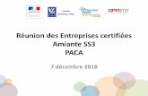 Réunion des Entreprises certifiées Amiante SS3 PACA · 2019. 1. 9. · Pilotage du Projet: Julien BONNANS et Laurent ROUBIN . ... règlementaires, la DGT prévoit de mettre à jour