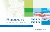 Rapport 2015 annuel de gestion 2016 · La publication se trouve sur le site Web de la Commission municipale du Québec, à l’adresse suivante : Dépôt légal – 2016 Bibliothèque