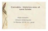 Cannabis : histoires avec et sans fumée · 2019. 10. 22. · beaucoup les akènes de Cannabis (les poules en sont particulièrement friandes) •Usage historique de graines comme