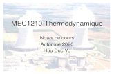 MEC1210-Thermodynamique - Moodle · 2020. 8. 30. · I) Introduction: définition et utilité de la thermodynamique II) Notions de base et définitions - système thermodynamique