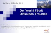 De l’oral à l’écrit Difficultés Troublesecoles.ac-rouen.fr/havreouest/SITE_HO_2007/_documents... · 2010. 3. 11. · Retards et troubles du langage oral 1) Sa capacité auditive,