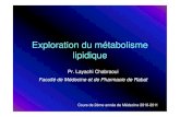 Exploration du métabolisme lipidique · 2017. 6. 12. · Appréciation du risque athérogène • Rapports: C-LDL / C-HDL < 3,5 ApoB / ApoAI < 3,5 2- Exploration du métabolisme