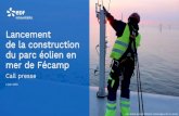 Lancement de la construction du parc éolien en mer de Fécamp...en exploitation). Expérimentation pêche à la coquille réalisée à Courseulles-sur-Mer Espacement d’1km entre