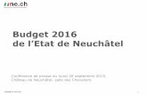 Budget 2016 - NE.ch• Continuité en matière RH • Poursuite et amplification en 2016 (+10 mios) des mesures prises au travers des budgets 2014 et 2015 pour un total de 45 millions