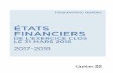 États financiers de l'exercice clos le 31 mars 2018