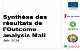 Synthèse des résultats de Outcome analysis Mali