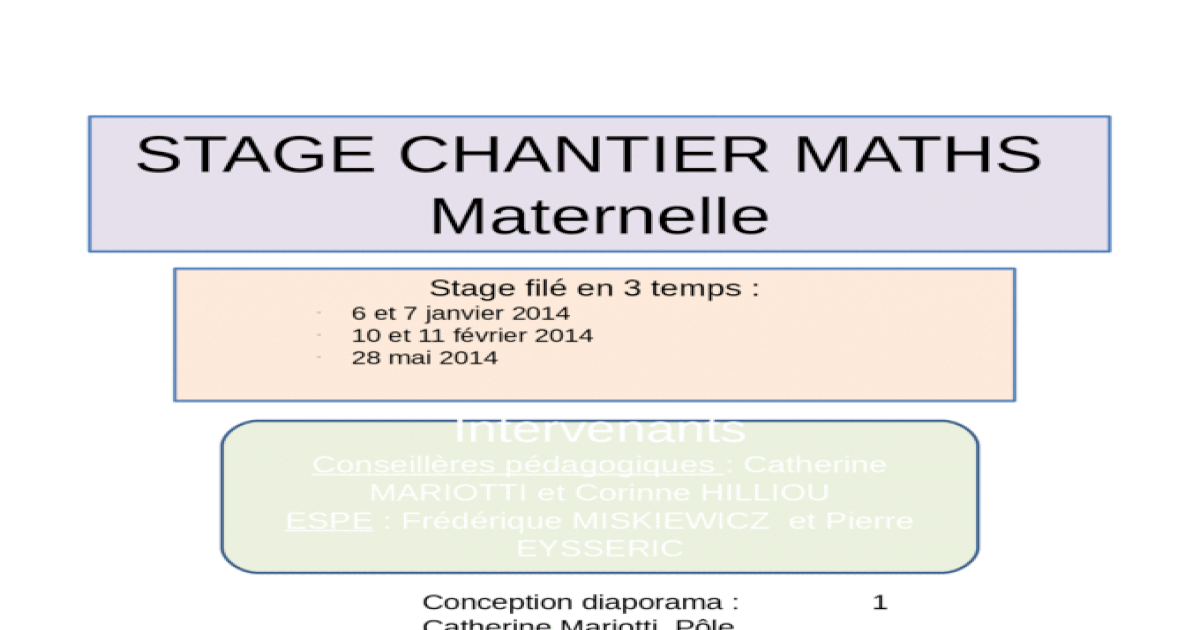 Stage Chantier Maths Maternelle Stage File En 3 Temps 6 Et 7 Janvier 14 10 Et 11 Fevrier 14 28 Mai 14 Conception Diaporama Catherine Mariotti Ppt Powerpoint