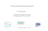 TOXICOLOGIE DES SOLVANTS - Accueil | SOMETRAV-PACA. TOXICOLOGIE DES SOLVANTS Pr. Alain Botta Laboratoire