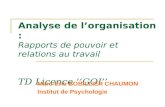 Analyse de lorganisation : Rapports de pouvoir et relations au travail TD Licence GOI Marc-Eric BOBILLIER CHAUMON Institut de Psychologie